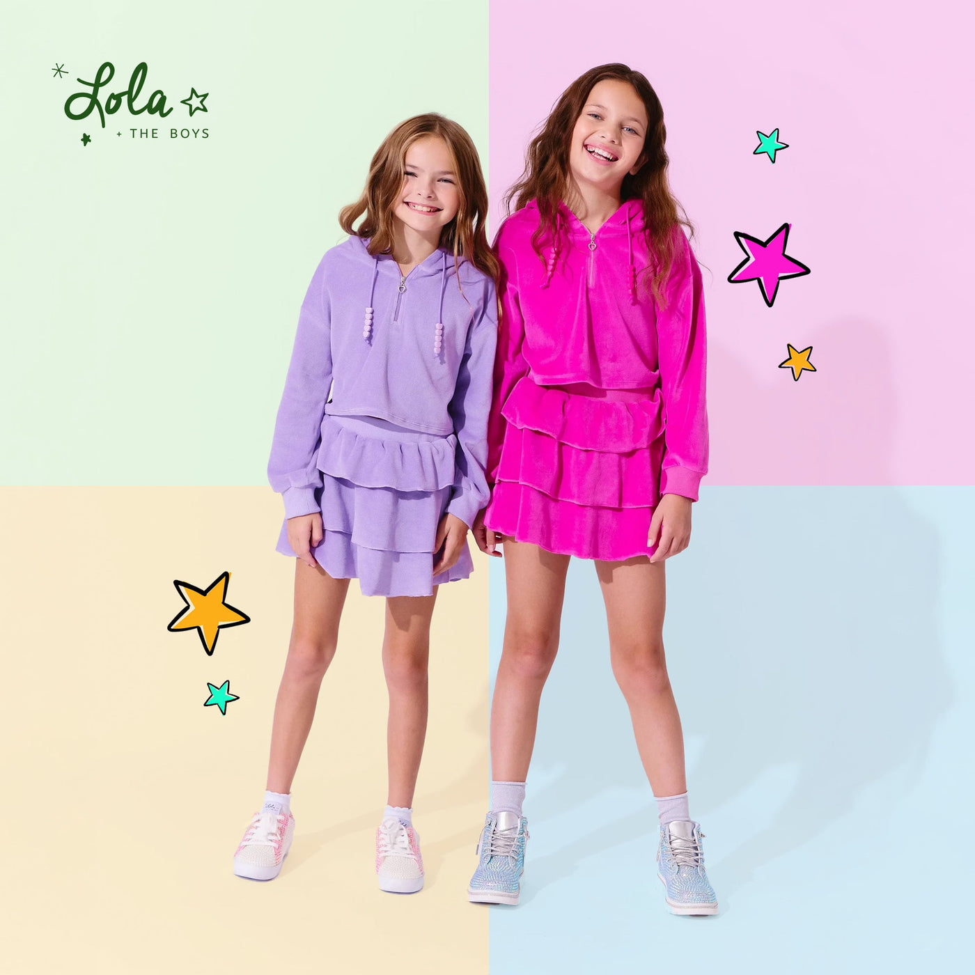 collection of colorful kids' clothing on display at a boutique