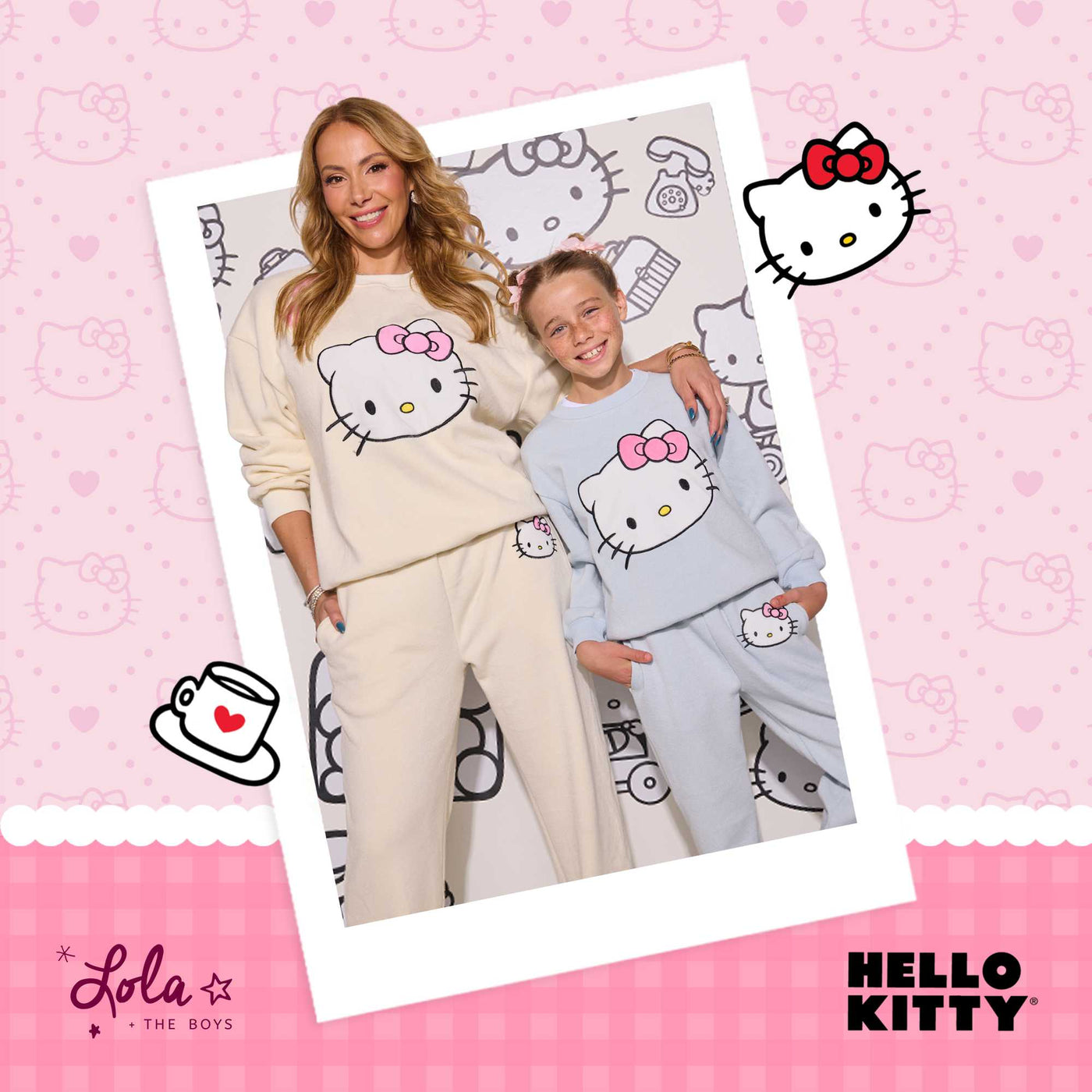 Hello Kitty outfits from the Lola + The Boys collection including sparkle dresses, sequin hoodies, and jackets