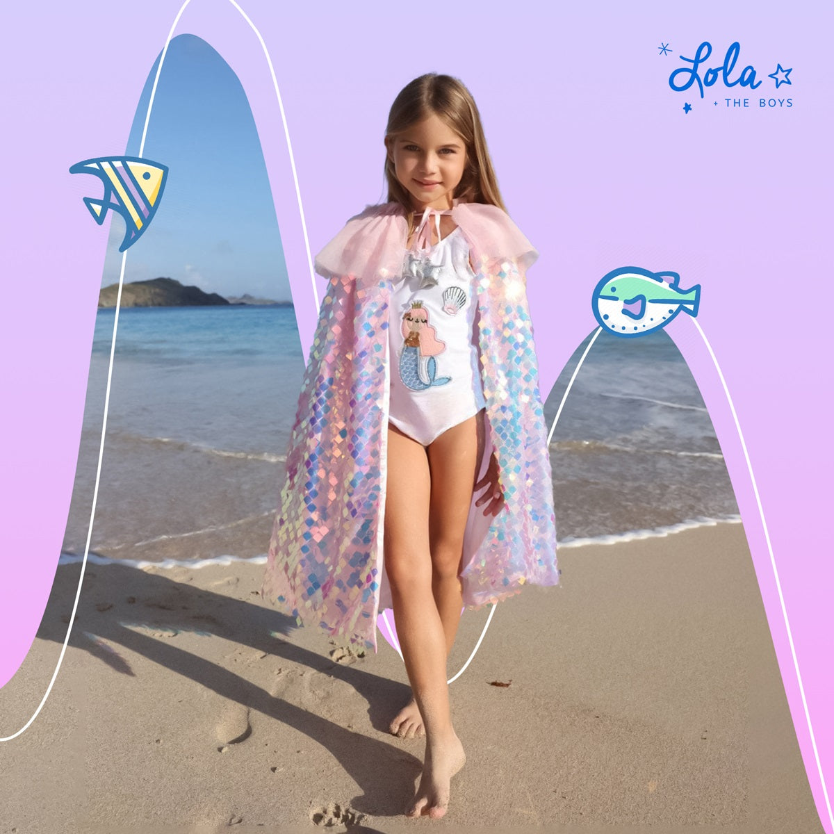Girl wearing sparkly mermaid-themed outfit from Lola and the Boys showcasing trendy mermaid kids fashion and colorful mermaid clothing for girls