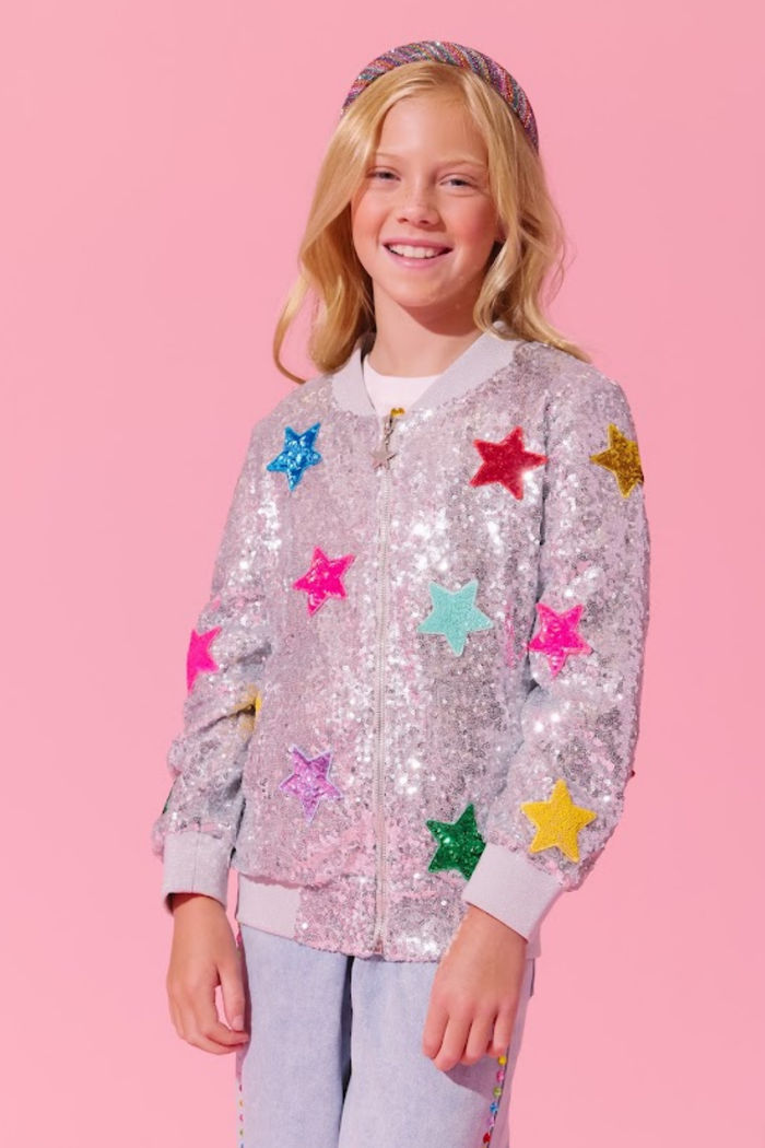 Sparkle Rainbow Star Sequin Bomber