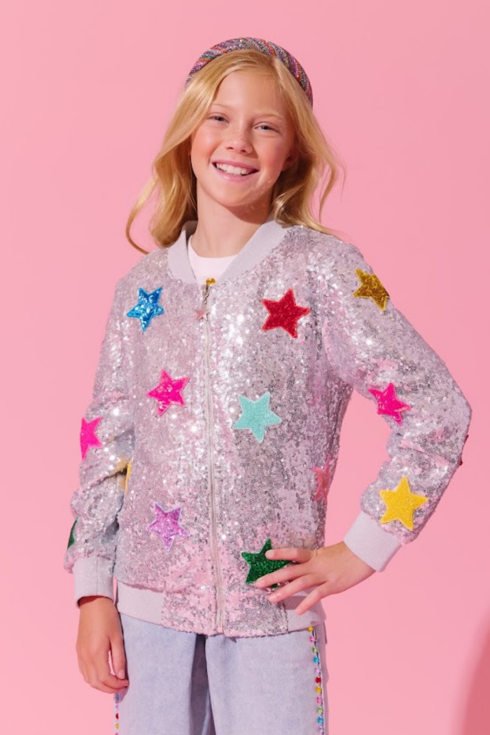 Sparkle Rainbow Star Sequin Bomber