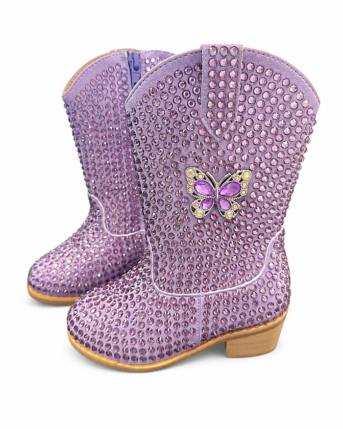 Lavender Crystal Butterfly Cowgirl Boots