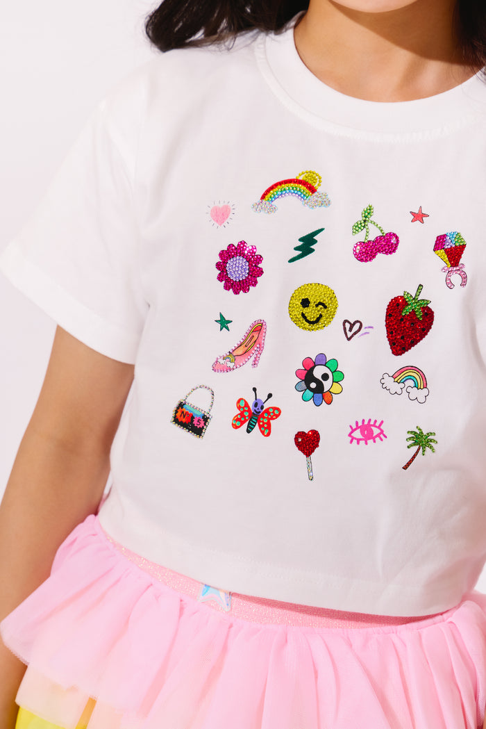 Lola + The Boys Tops Sparkle Doodle Crop T-shirt