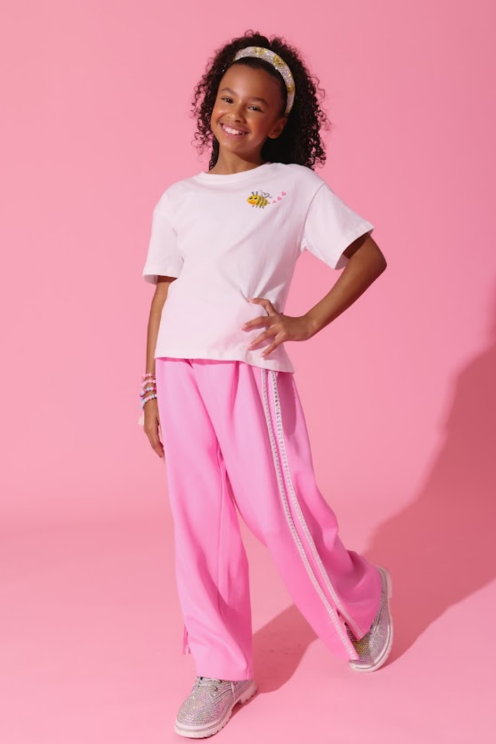 Pink Gem Trim Wide Leg Track Pants