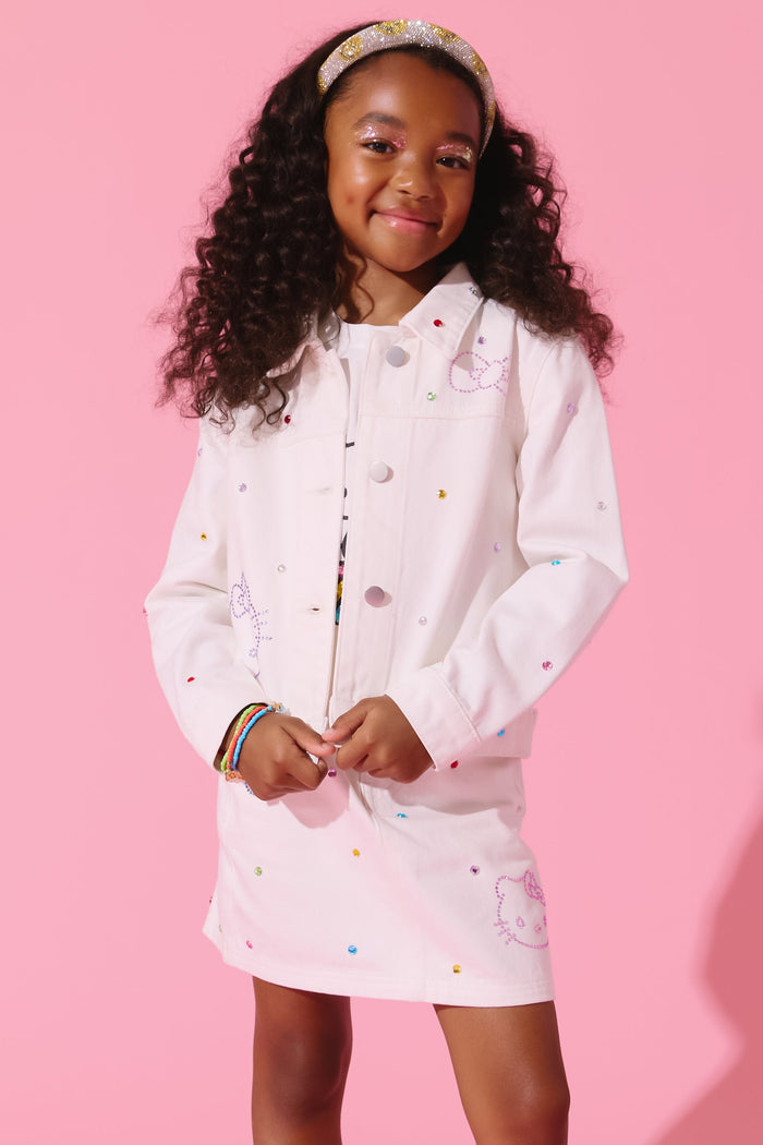 Hello Kitty® White Denim Rainbow Crystal Skirt