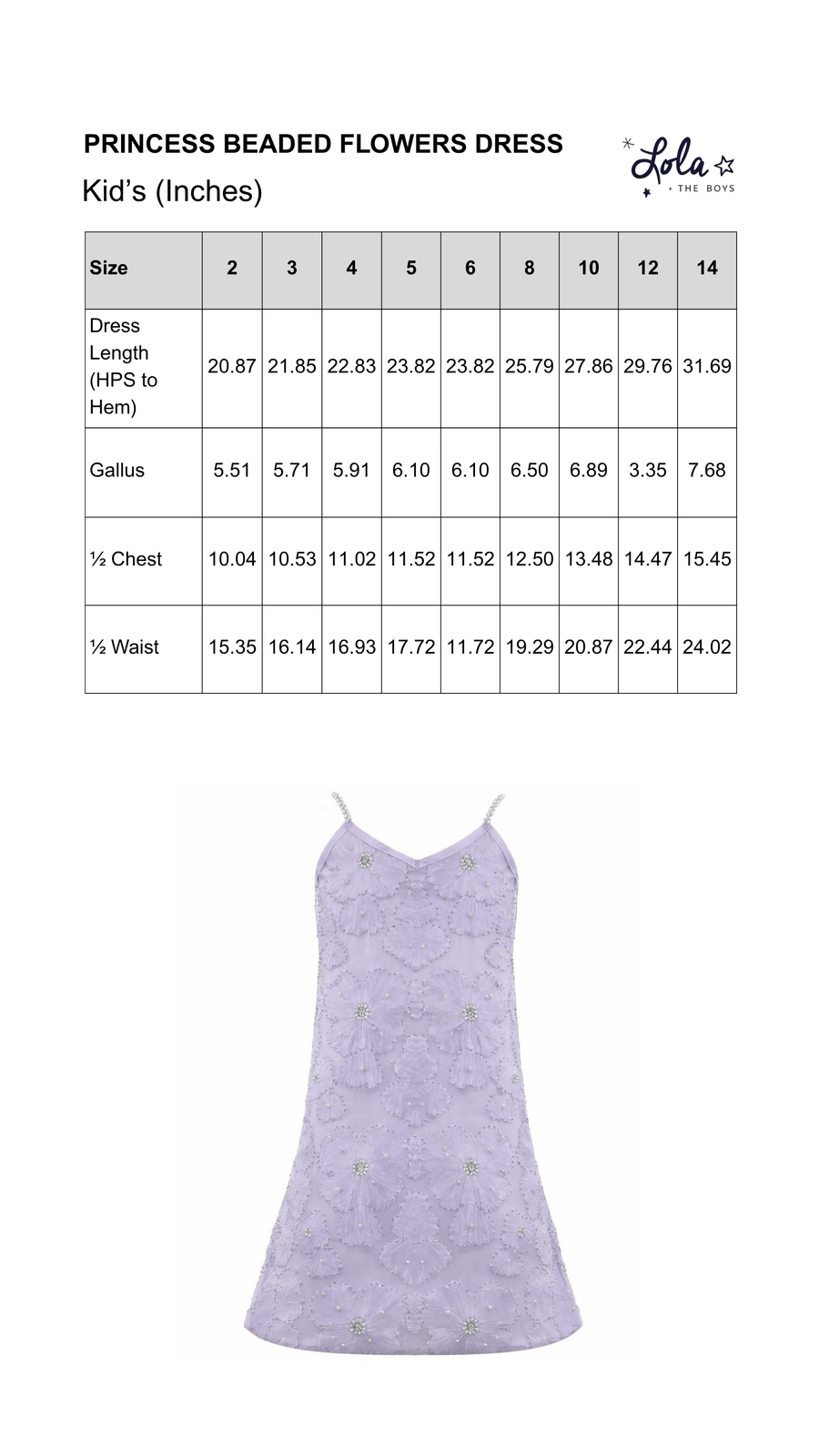Size Chart Mobile