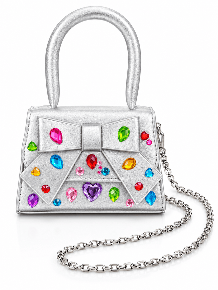 Lola + The Boys Accessories Silver Bejeweled Mini Bow Purse