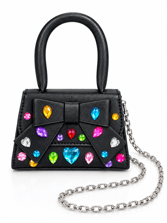 Lola + The Boys Accessories Black Bejeweled Mini Bow Purse