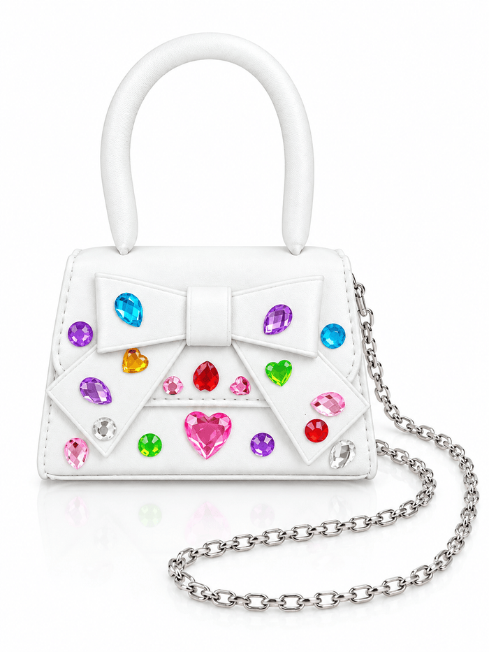 Lola + The Boys Accessories White Bejeweled Mini Bow Purse