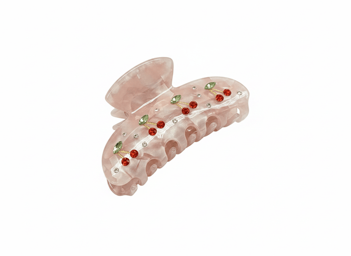 Top Trenz Accessories Pink Crystal Cherry Claw Clip