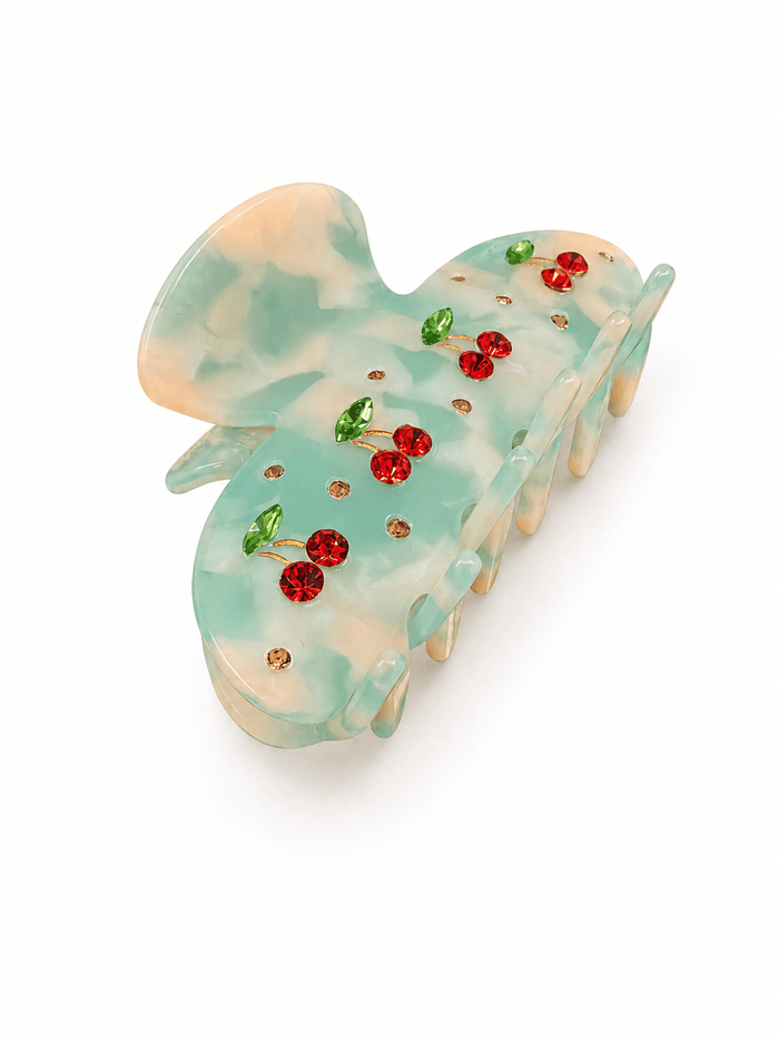 Top Trenz Accessories Sea Green Crystal Cherry Claw Clip