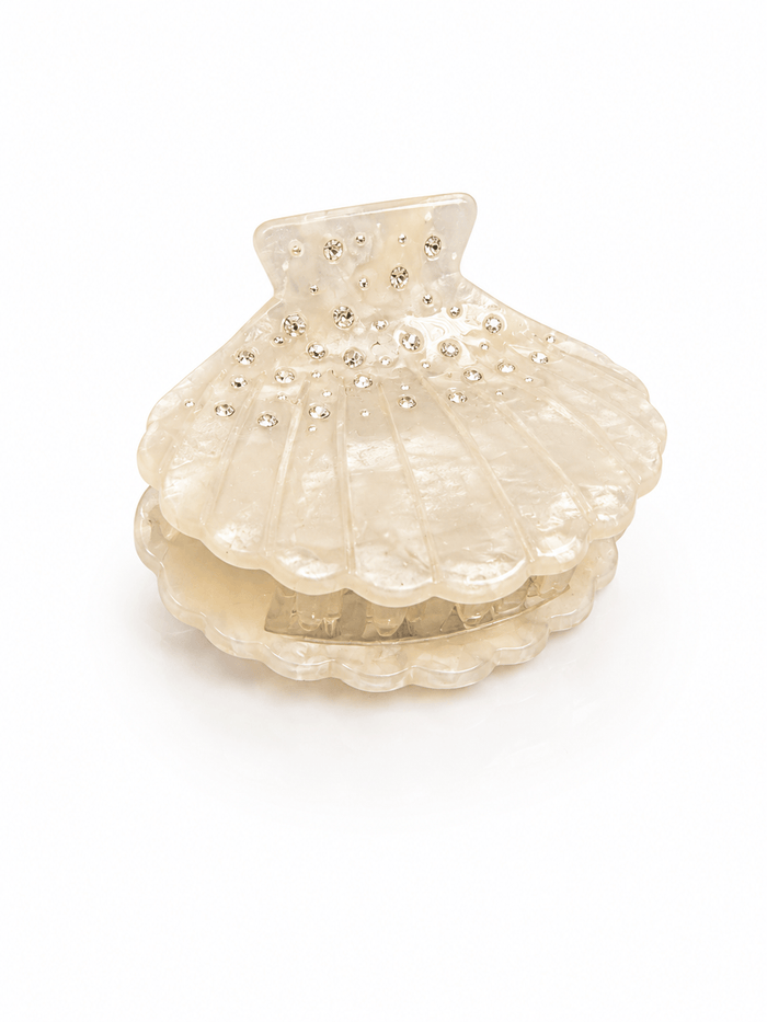Top Trenz Accessories White Crystal Pearl Shell Claw Clip