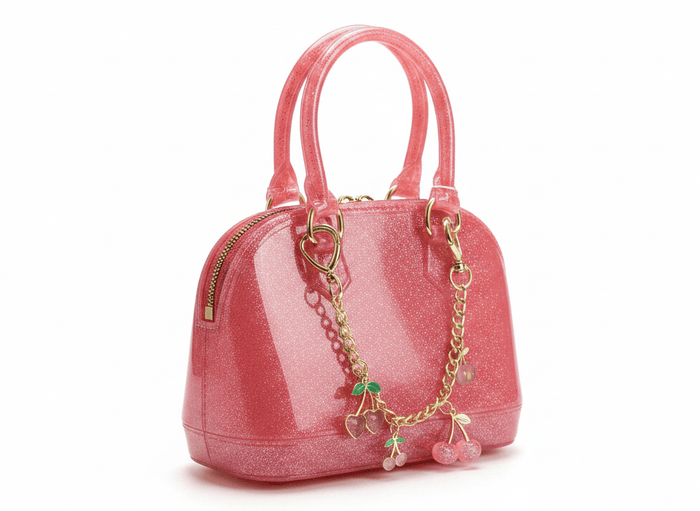 Lola + The Boys Accessories Pink Sparkle Cute Cherry Charms Jelly Purse