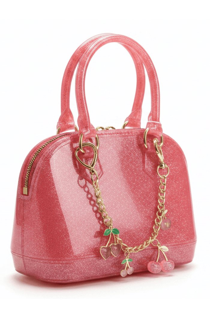 Lola + The Boys Accessories Pink Sparkle Cute Cherry Charms Jelly Purse