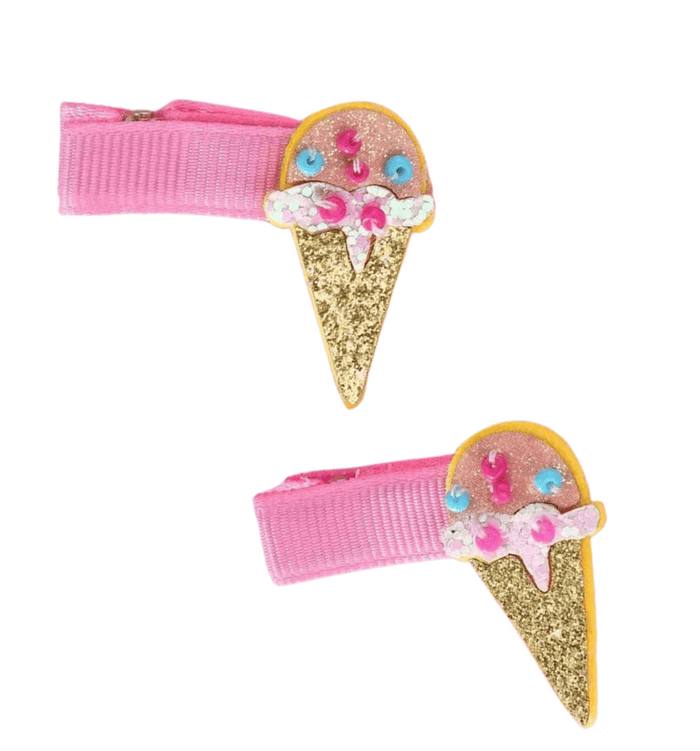 Lola + The Boys Accessories Ice Cream Sparkle Hair Clips and mini ponytail bands (Pack of 2)