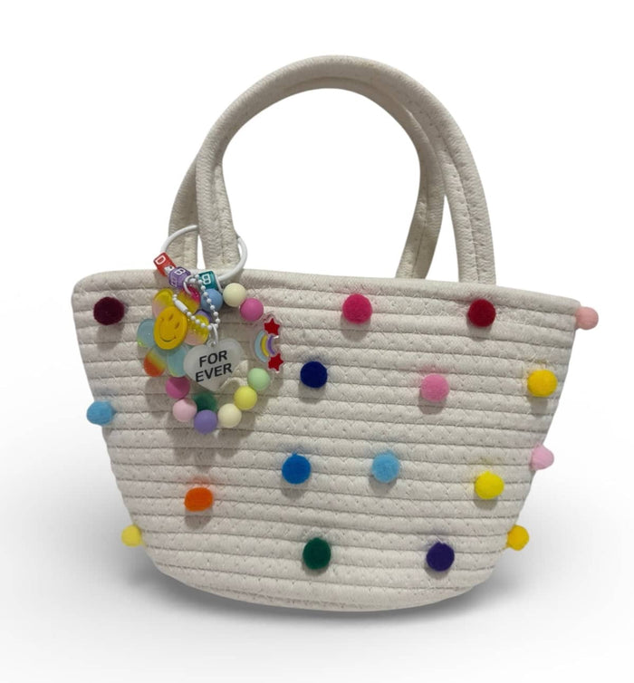 Lola + The Boys Accessories Pom Pom Woven Beach Bag