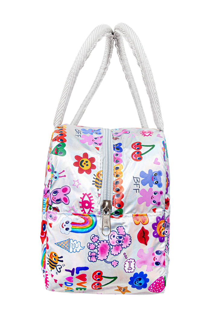 exclude-new-arriv Accessories Silver Hologram Doodle Art Lunch Box