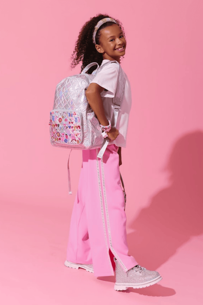 exclude-new-arriv Accessories Silver Hologram Doodle Art Quilted Backpack