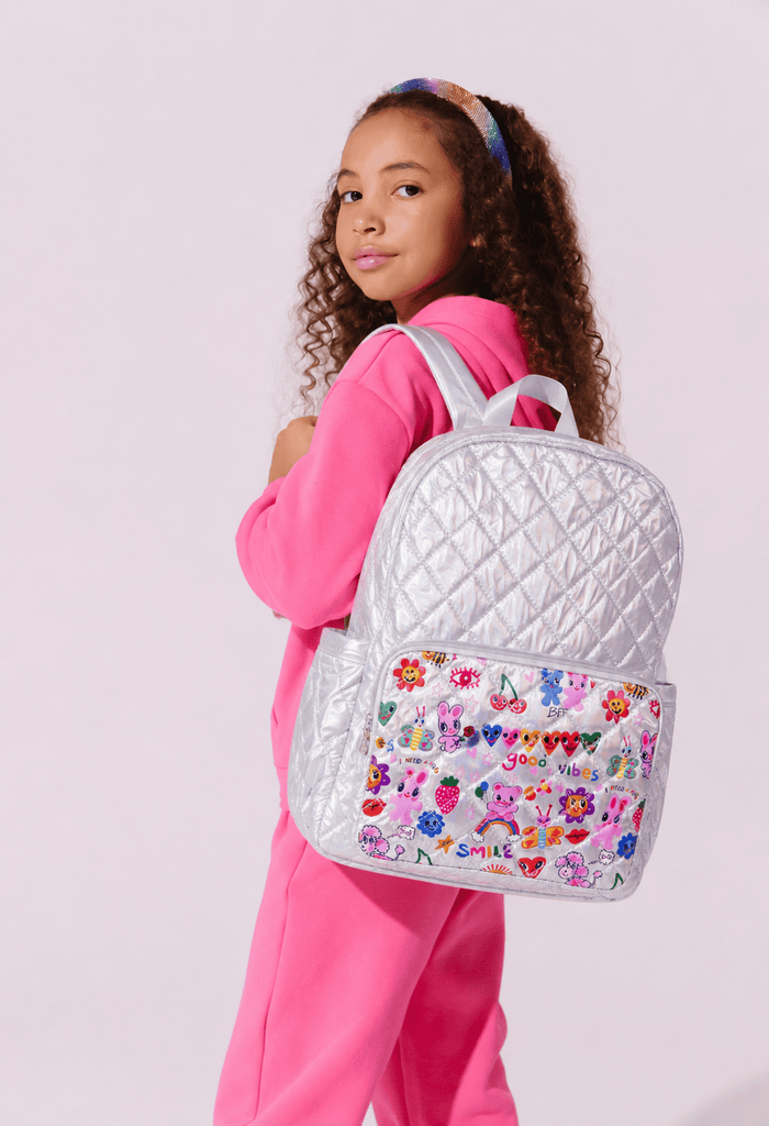 exclude-new-arriv Accessories Silver Hologram Doodle Art Quilted Backpack