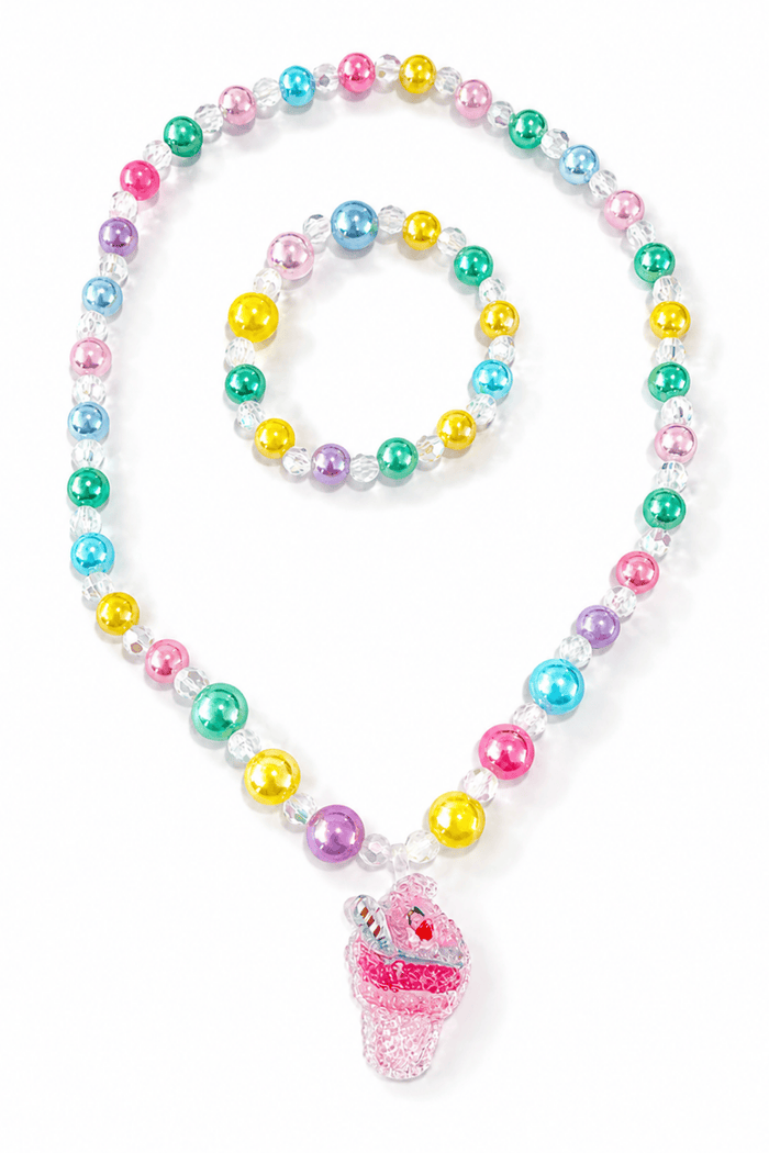 Lotus Accessories Rainbow Ice Cream Sweet Treat Necklace and Bracelet Set