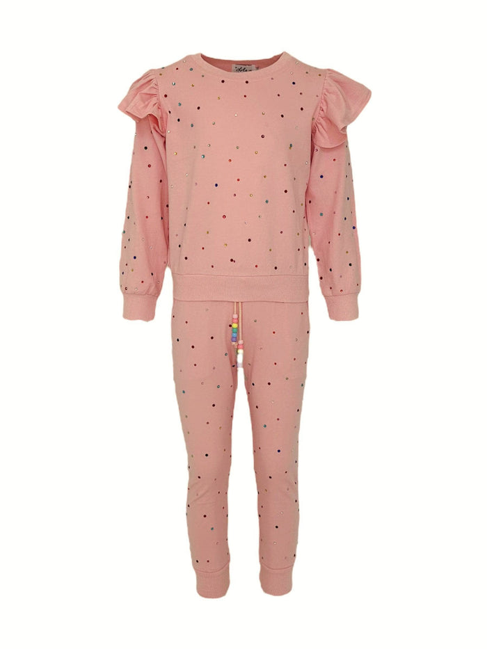 Lola + The Boys All Over Rainbow Crystal Ruffle Jogger Set