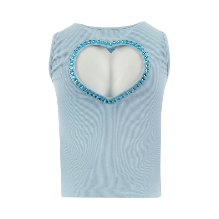 Lola + The Boys Baby Blue Crystal Heart Tank