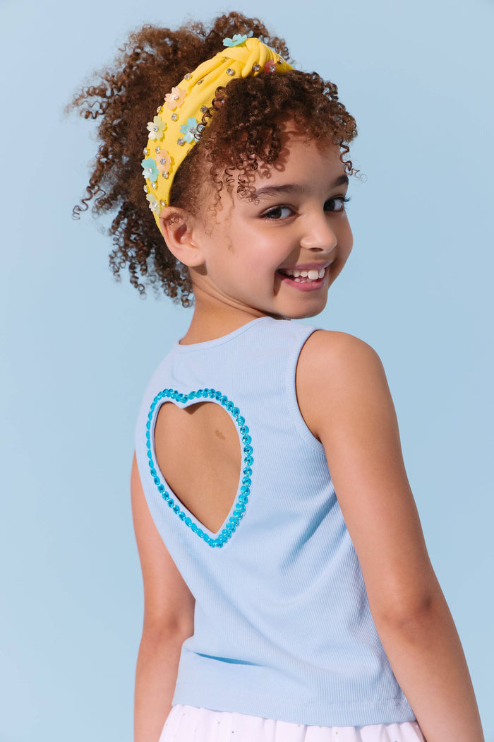 Lola + The Boys Baby Blue Crystal Heart Tank