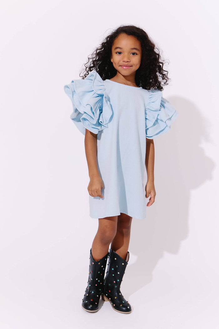 Lola + The Boys Blue Princess Ruffle Denim Dress