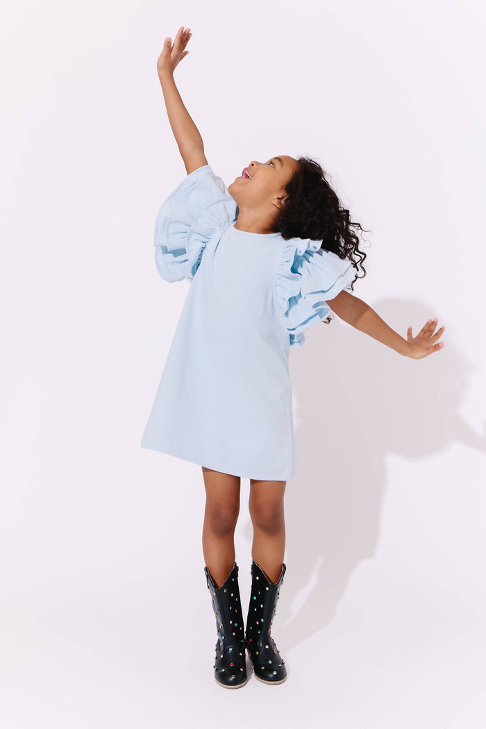 Lola + The Boys Blue Princess Ruffle Denim Dress