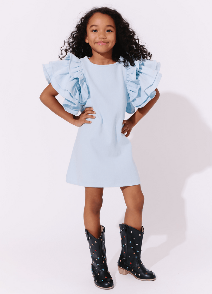 Lola + The Boys Blue Princess Ruffle Denim Dress