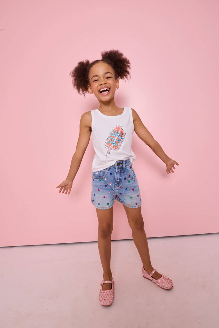 Lola + The Boys Bottoms Bejeweled Denim Shorts