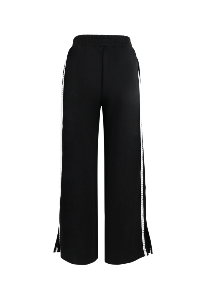 Lola + The Boys Bottoms Black Gem Trim Wide Leg Track Pants