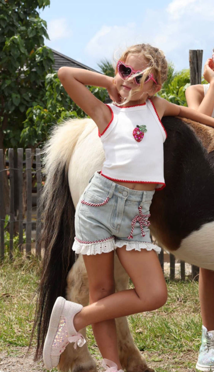 Lola + The Boys Bottoms Eyelet Denim Shorts