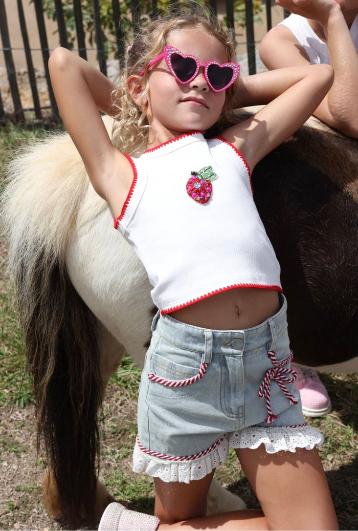 Lola + The Boys Bottoms Eyelet Denim Shorts