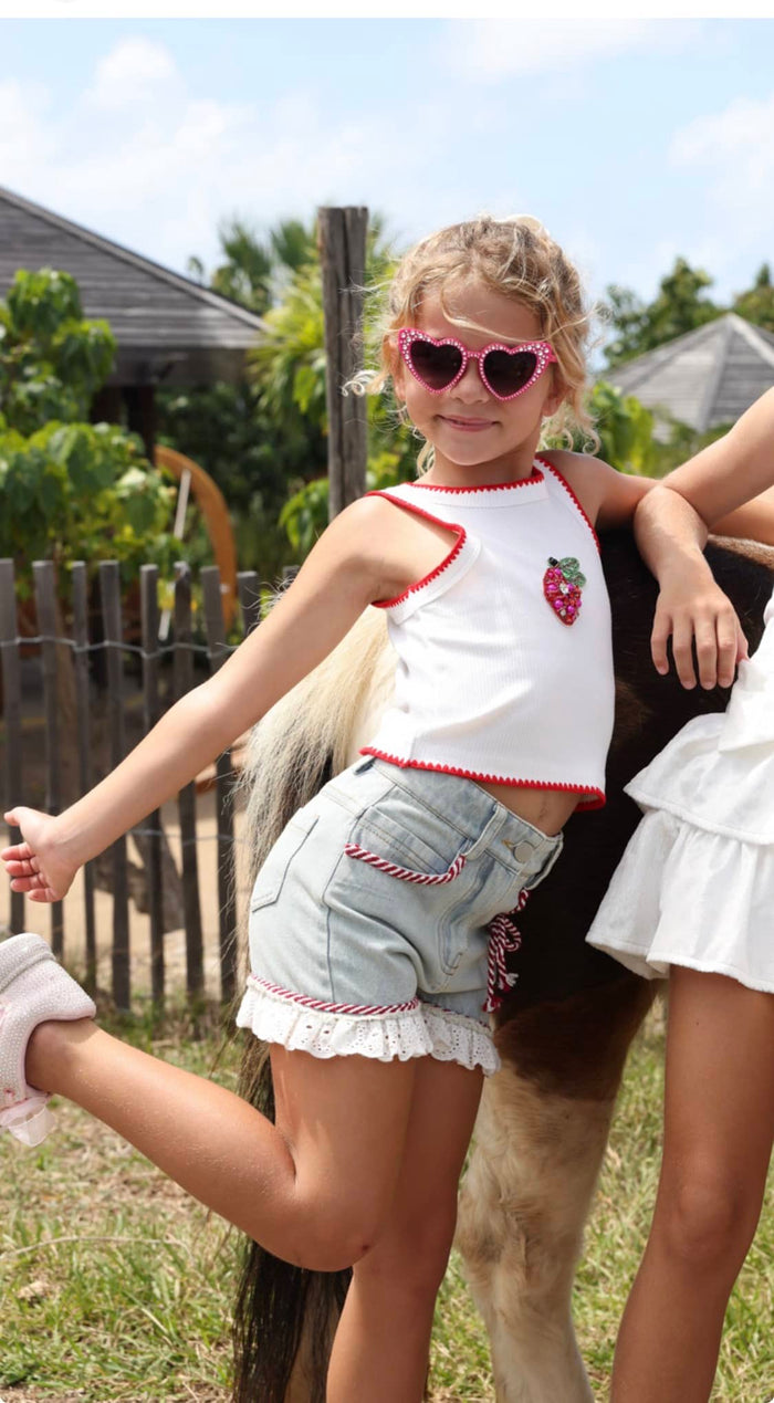 Lola + The Boys Bottoms Eyelet Denim Shorts
