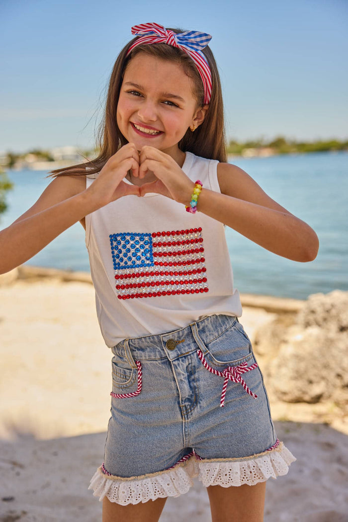 Lola + The Boys Bottoms Eyelet Denim Shorts