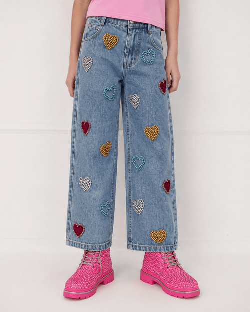 Lola + The Boys Bottoms 2 Gems Rainbow Heart Jeans