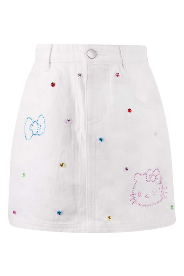 Lola + The Boys Bottoms 2 Hello Kitty® White Denim Rainbow Crystal Skirt