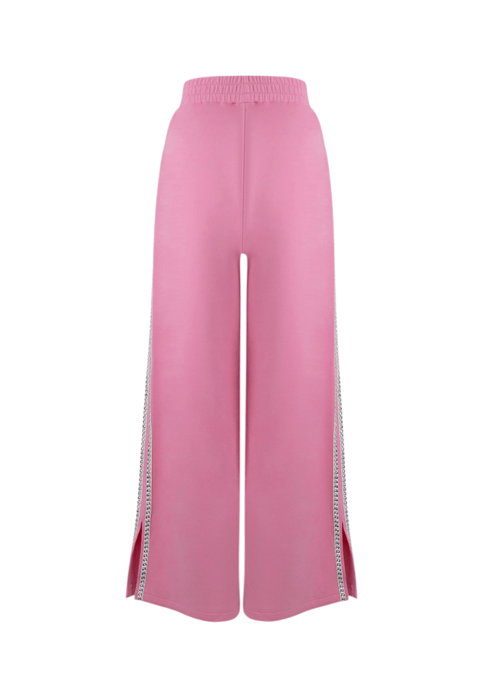 Lola + The Boys Bottoms Pink Gem Trim Wide Leg Track Pants