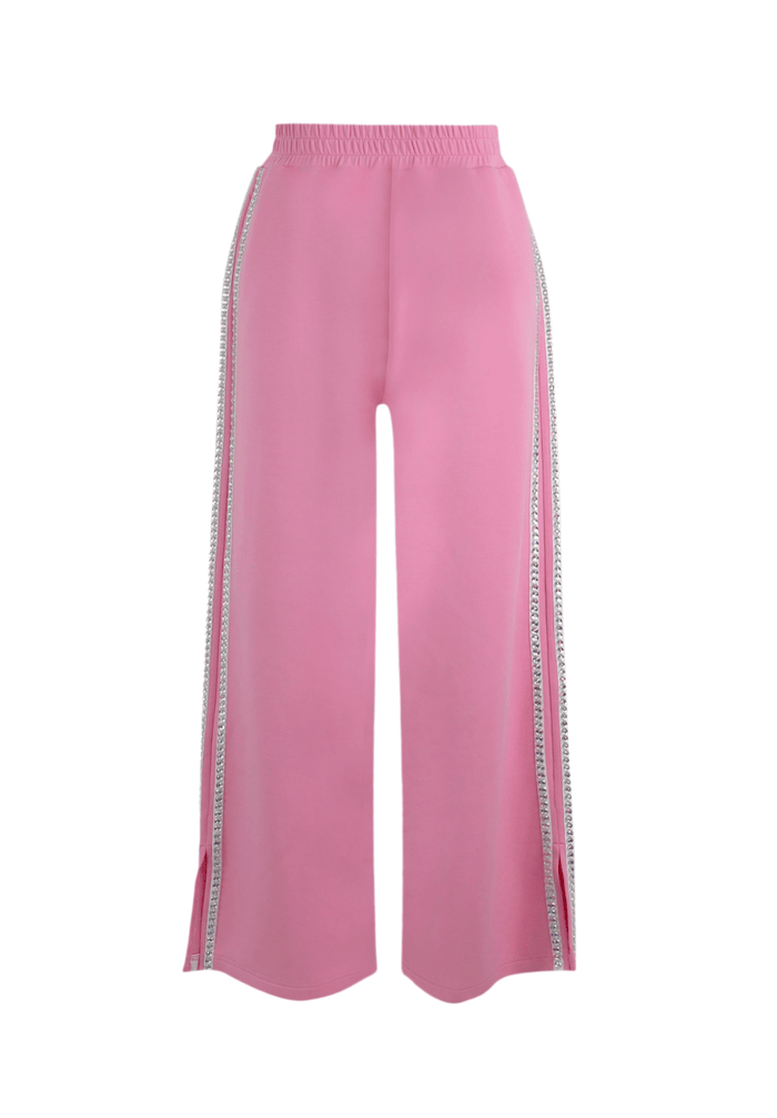 Lola + The Boys Bottoms Pink Gem Trim Wide Leg Track Pants