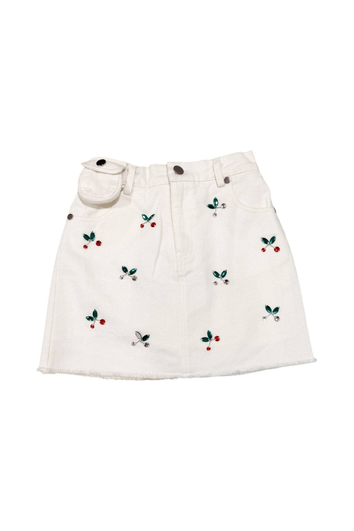 Lola + The Boys Cherry on Top Gem Denim Skirt
