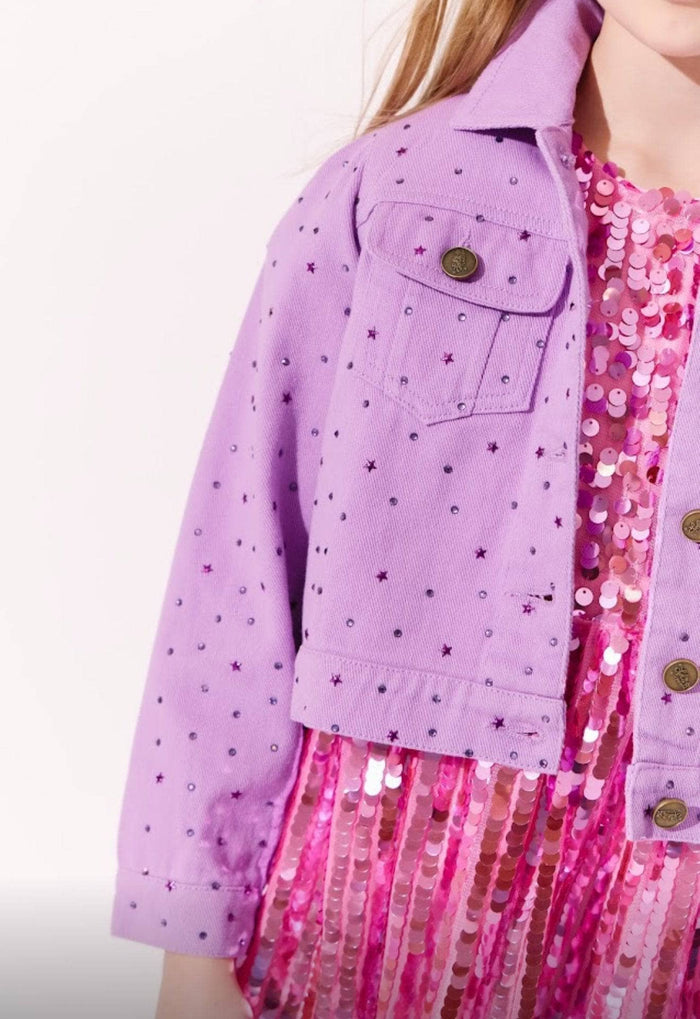 lola-new-arrival Crystal and Stars Denim Jacket