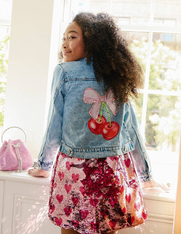 Crystal Cherry Bow Denim Jacket