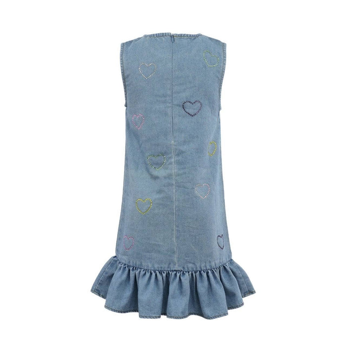 Lola + The Boys Crystal Rainbow Heart Denim Dress