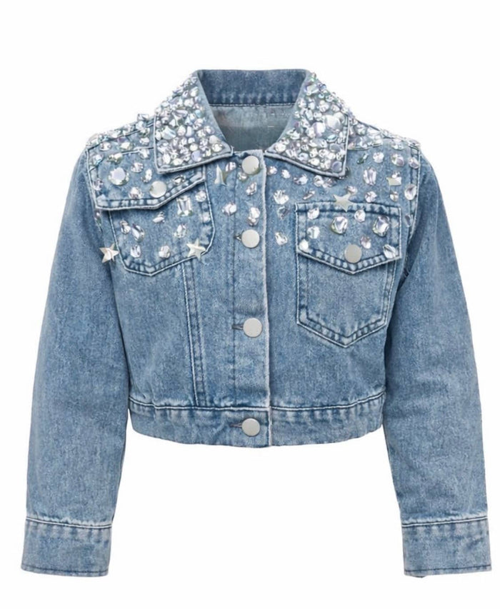Lola + The Boys Diamond Drip Crop Denim Jacket