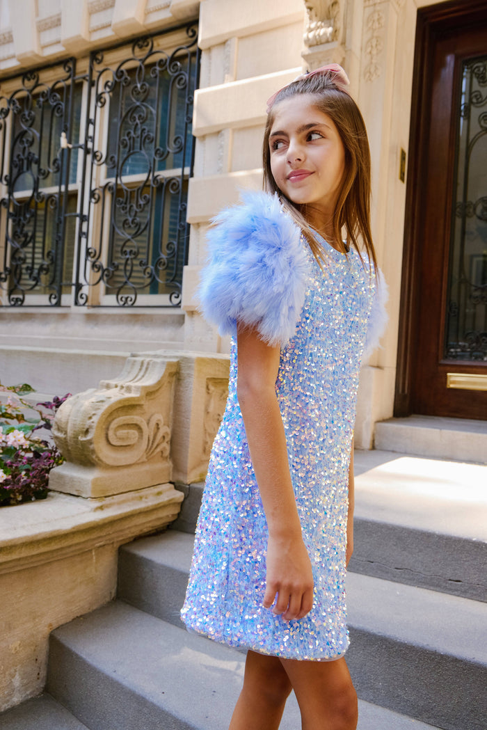 Lola + The Boys Dress Blue Feather Party Dress