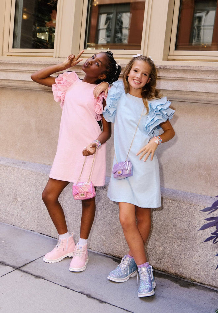 Lola + The Boys Dress Blue Princess Ruffle Denim Dress