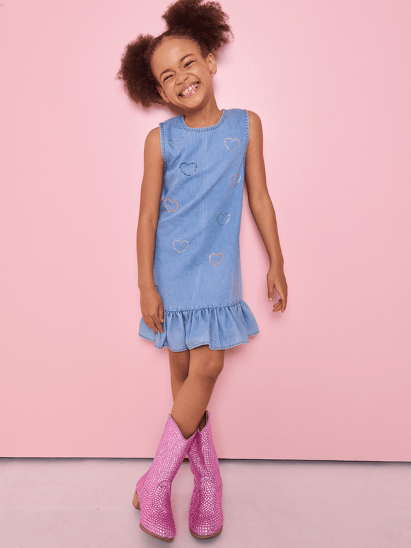 crystal heart denim bow dress Lola + The Boys Crystal Heart Denim Bow Dress, 8