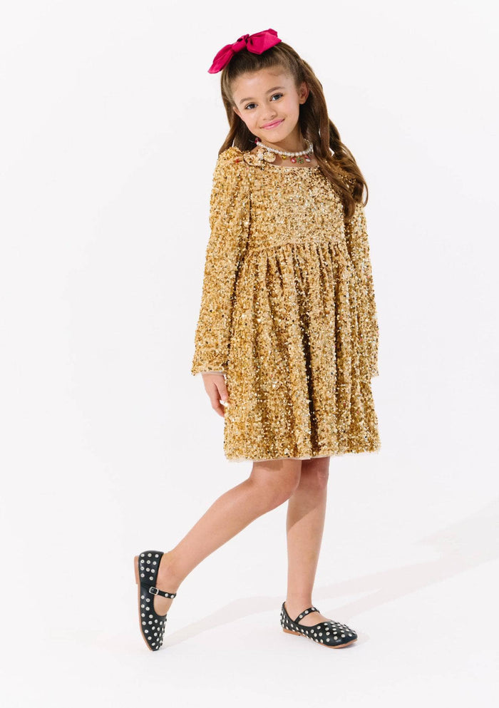 Lola + The Boys Dress Golden Party Shimmer Dress