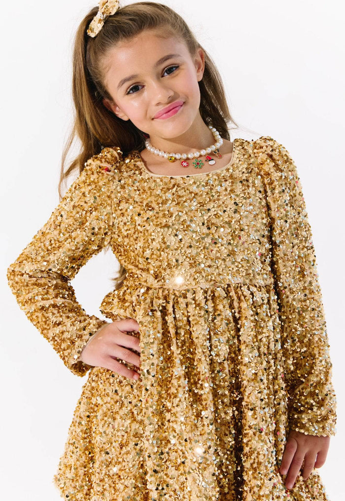 Lola + The Boys Dress Golden Party Shimmer Dress
